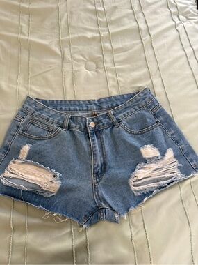 SHEIN Light Blue Distressed Denim Cutoff Shorts